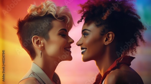 A Lesbian Couple Gazing at Each Other with Love and a Smile, Sending out Affection, Joy and Tenderness