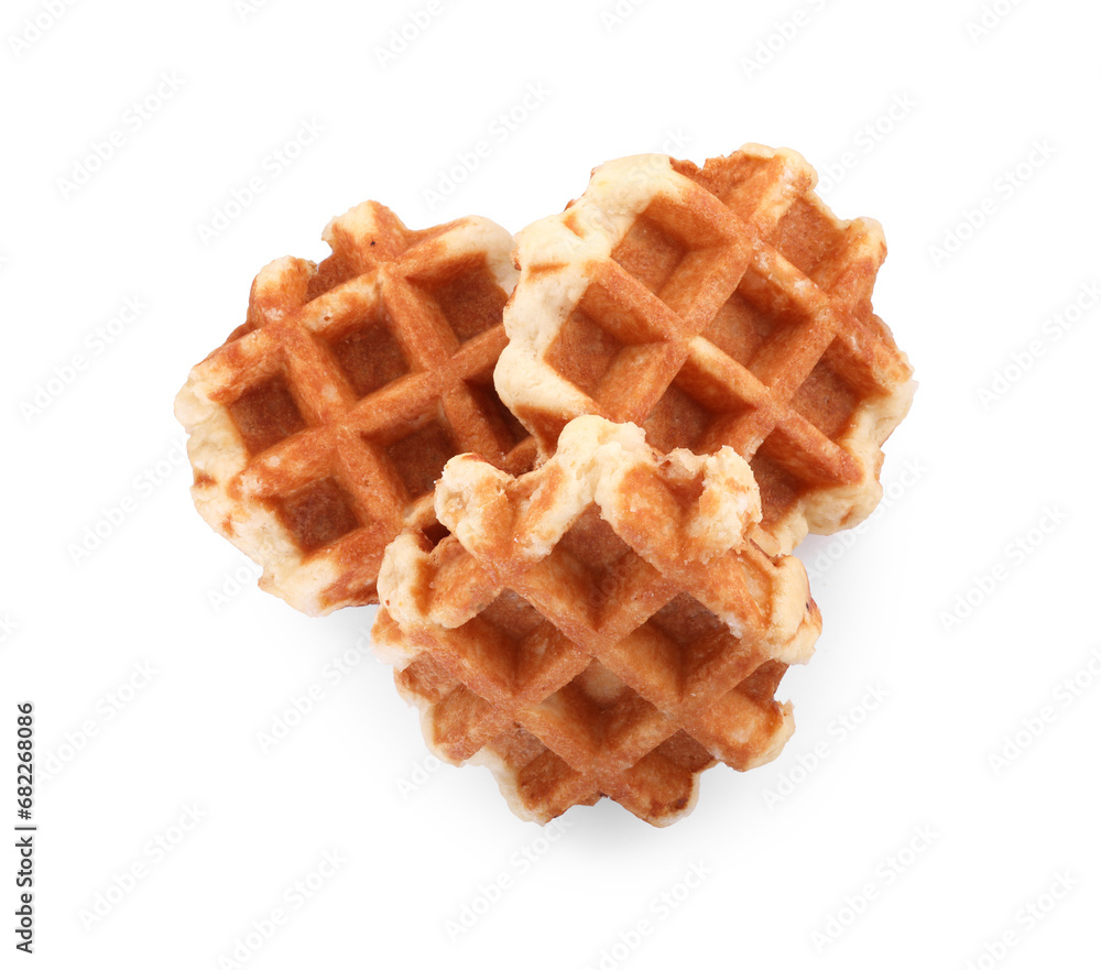 Many delicious Belgian waffles isolated on white, top view Many delicious Belgian waffles isolated on white, top view