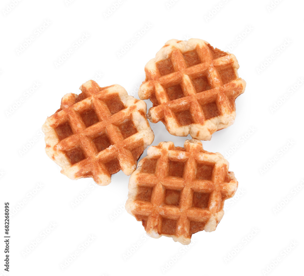 Many delicious Belgian waffles isolated on white, top view Many delicious Belgian waffles isolated on white, top view