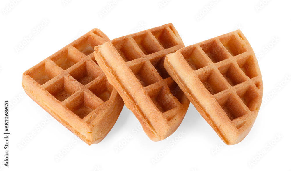 Many tasty Belgian waffles isolated on white Many tasty Belgian waffles isolated on white