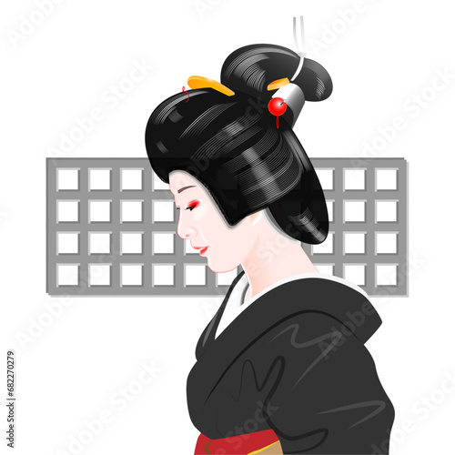 日本の美しい芸妓のイラスト