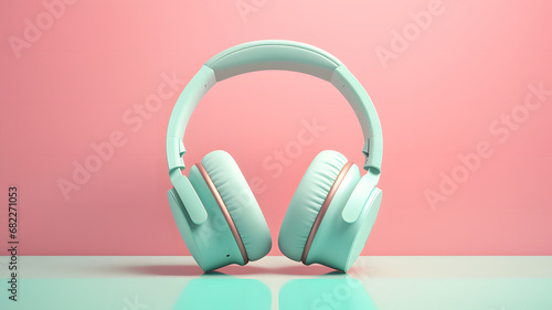 headphones on a pink background.Minimal party summer concept
