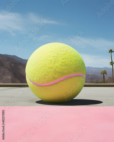 Close up of giant tennis ball on the court.Minimal creative sport concept © sunaiart