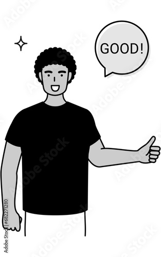 GOODのジェスチャー、親指を立てる若い黒人男性