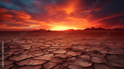 A barren desert against a vibrant sunset sky AI generated illustration