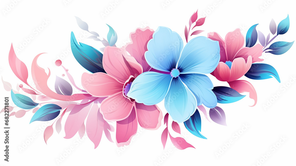 flower pink blue and leaf isolated clip-art on white background