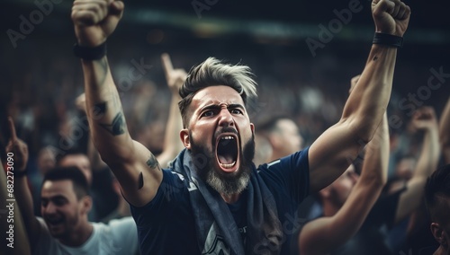 The Surprised Man with Open Mouth and Raised Hands photo
