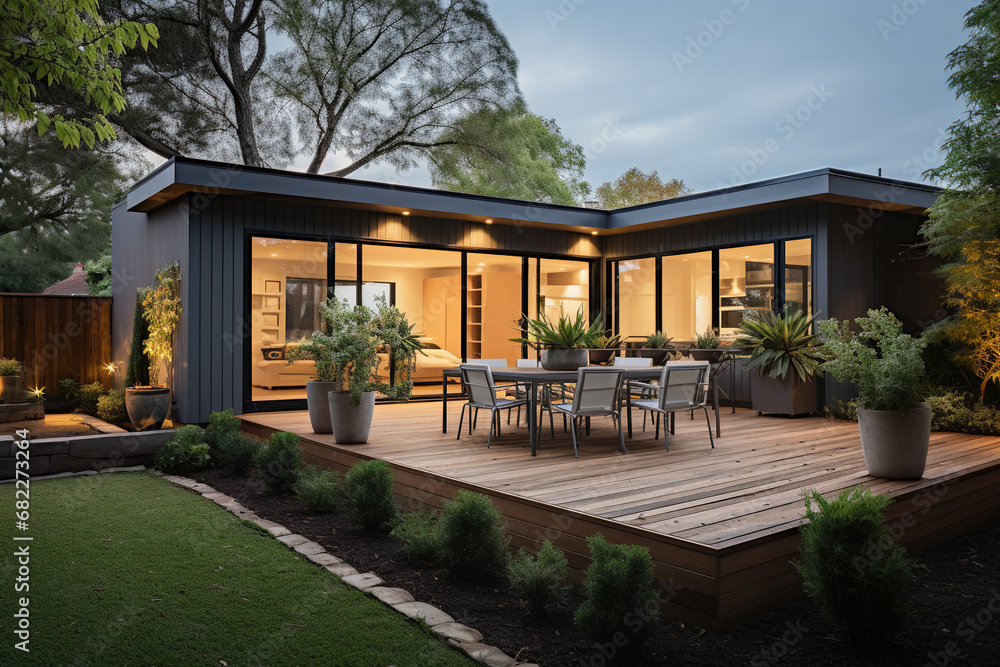 Fototapeta premium Wooden-style Cabin in the Forest