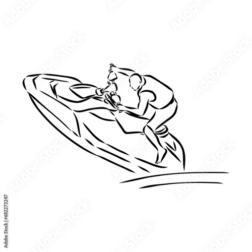 Hand sketch rider on a jet ski aquabike vector
