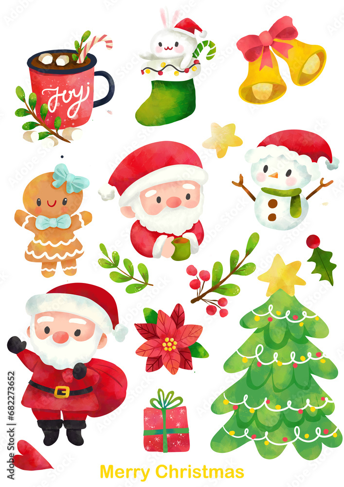 Cute illustration christmas graphic elements, transparent background, decoration graphic elements