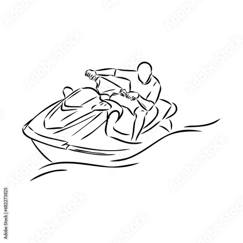 Hand sketch rider on a jet ski aquabike vector