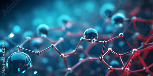 An Illustration Of Molecule Structure Background, A close up of a molecular structure with red and blue background,  Science Molecule Stock, GENERATIVE AI


 photo