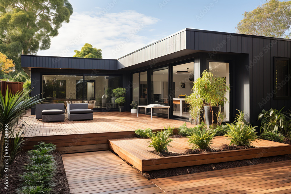 Fototapeta premium Wooden-style Cabin in the Forest