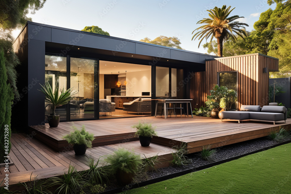 Fototapeta premium Wooden-style Cabin in the Forest