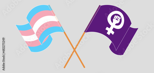 Crossed and waving flags of Transgender Pride and Feminism