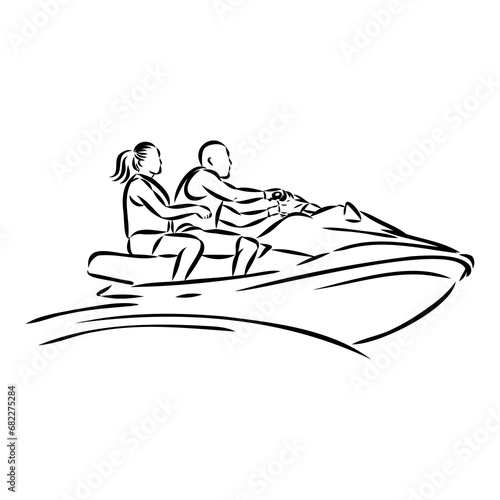 Hand sketch rider on a jet ski aquabike vector