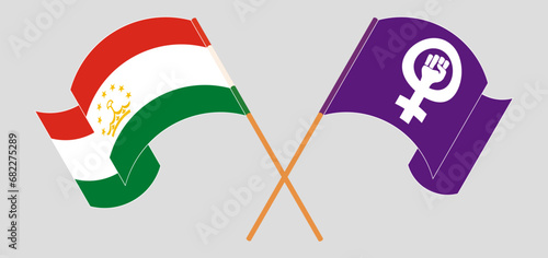 Crossed and waving flags of Tajikistan and Feminism