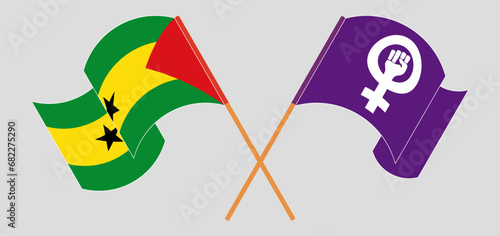Crossed and waving flags of Sao Tome and Principe and Feminism