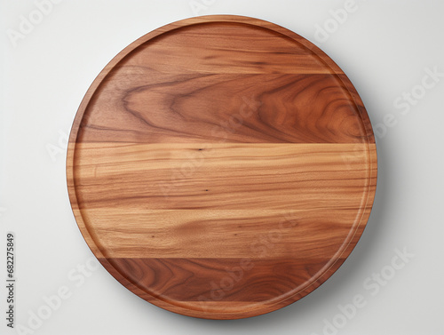 the wooden board is shown upside down on a white background, in the style of tondo, aerial photography, photorealistic rendering created with Generative Ai photo