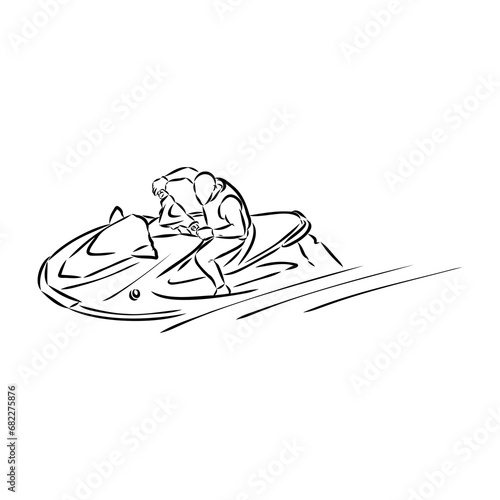 Hand sketch rider on a jet ski aquabike vector