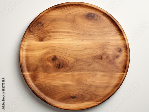 the wooden board is shown upside down on a white background, in the style of tondo, aerial photography, photorealistic rendering created with Generative Ai photo