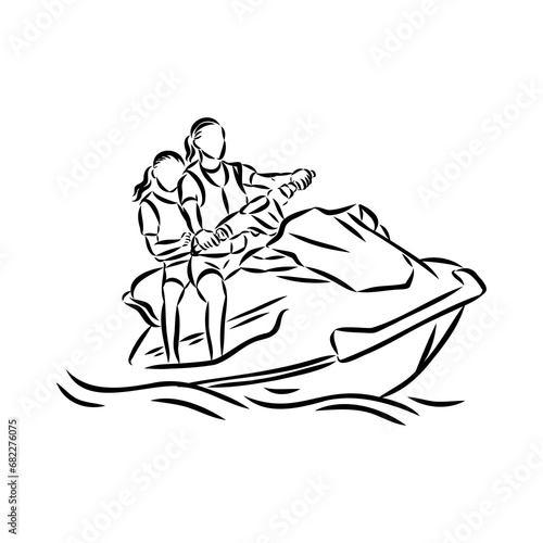 Hand sketch rider on a jet ski aquabike vector