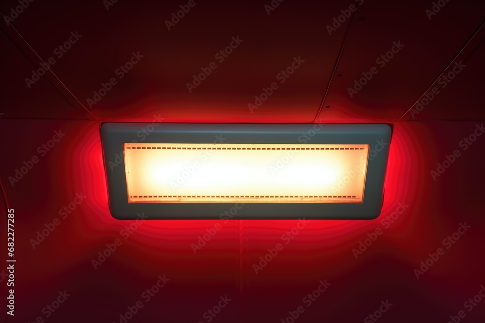 red illuminated airplane exit sign