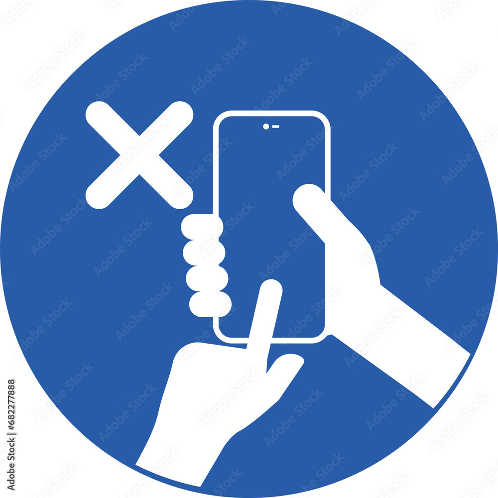 Isolated round blue safety sign of do not use cellphone, cellular phone is prohibited, handphone not allowed Isolated round blue safety sign of do not use cellphone, cellular phone is prohibited, handphone not allowed