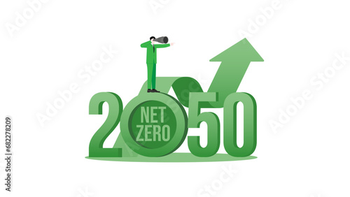 Vision businessman graph up in the year 2050. A nationally determined contribution, Net Zero emissions