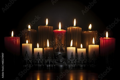 a group of candles flickering in the darkness