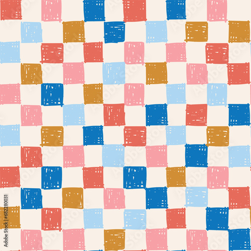 Seamless Hand Drawn Stripe Checkerboard Pattern Fun Circus Naive Vertical Organic Check Tile Pattern