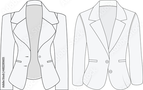  women blazer Vector  line art outline breasted blazer collection  for size charts ladies blazer  illustration mockup design