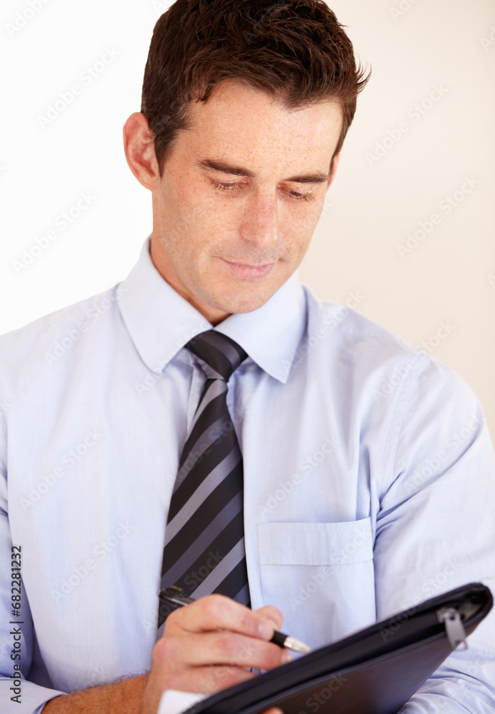 Business man, writing and documents for notes, ideas and thinking with planning, schedule or vision in workplace. Entrepreneur, accountant and paperwork with pen, brainstorming or checklist in office Business man, writing and documents for notes, ideas and thinking with planning, schedule or vision in workplace. Entrepreneur, accountant and paperwork with pen, brainstorming or checklist in office