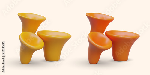 Set of 3D yellow and orange coral tubes. Vector object in different colors. Underwater life, inhabitant of seabed. Ocean creature. Element for scuba diving website design