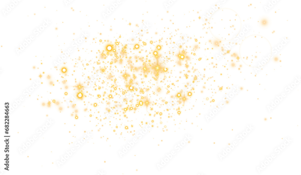 Christmas background. Powder PNG. Magic shining gold dust. Fine, shiny dust bokeh particles fall off slightly. Fantastic shimmer effect