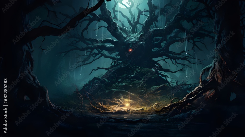 big tree in spooky forest