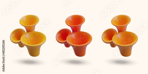 Set of tubular corals, top view. Warm shades of colors. Templates for underwater landscape design. Oceanic fauna. Decorative element for aquarium, oceanarium
