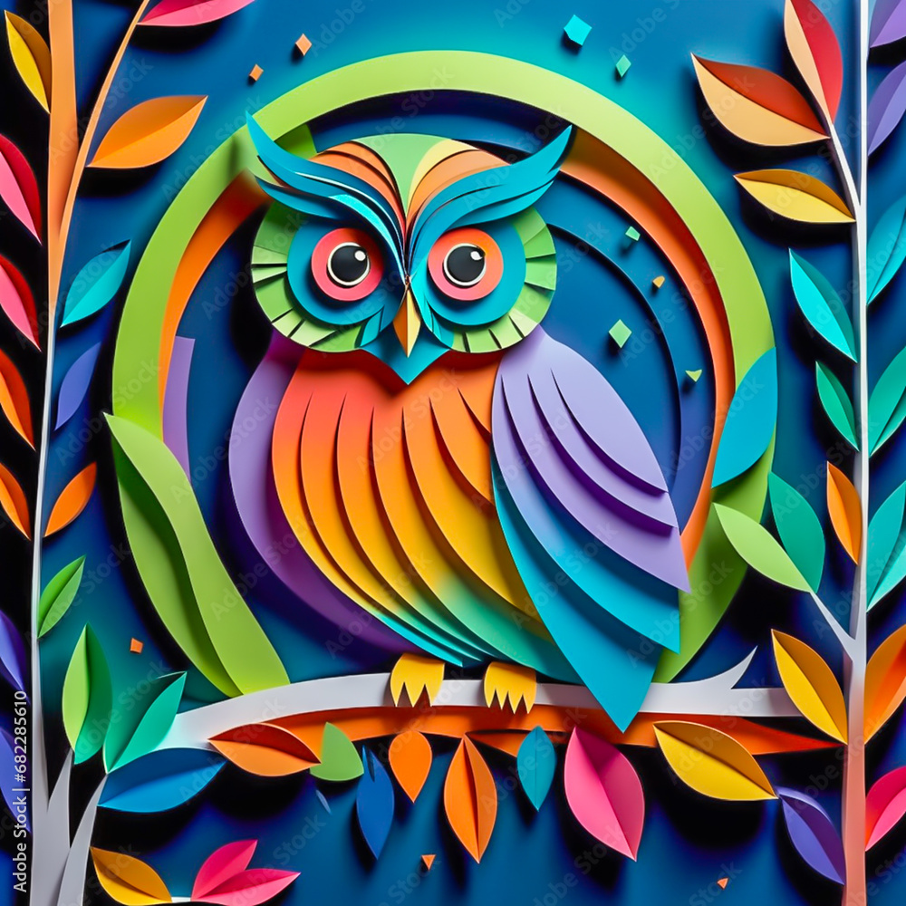 Paper art owl illustration on the abstract background. Paper art owl illustration on the abstract background.