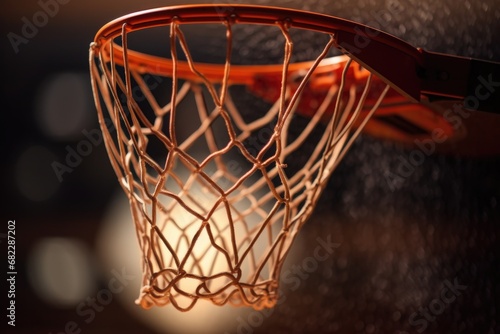 a close shot of a basketball net with the ball going through it © primopiano