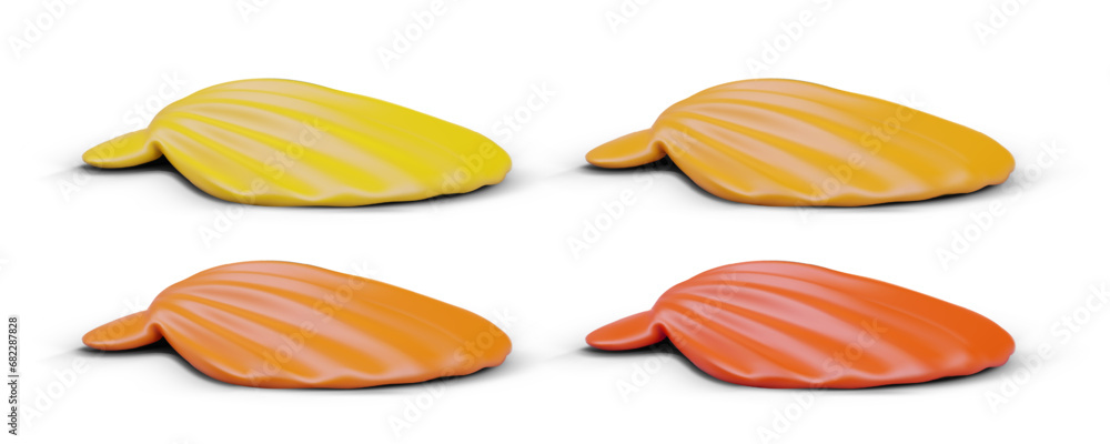 Scallop shell, side view. Set of illustrations in different colors. Realistic image. Element of oceanic, seabed. Templates for aquarium site. Icons for natural souvenirs shop Scallop shell, side view. Set of illustrations in different colors. Realistic image. Element of oceanic, seabed. Templates for aquarium site. Icons for natural souvenirs shop