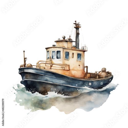 watercolour tugboat