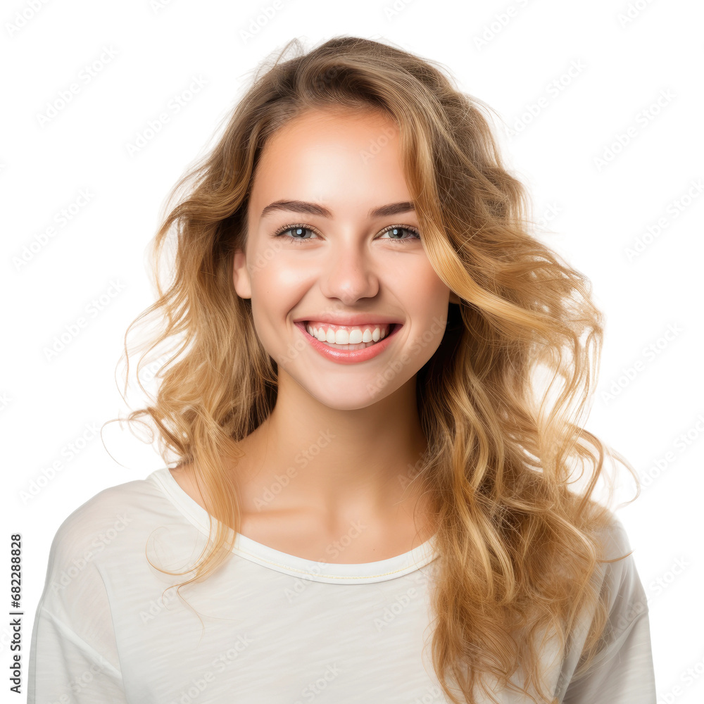 Radiant Young Woman with Bright Smile, Isolated Radiant Young Woman with Bright Smile, Isolated