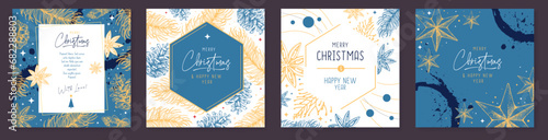 Set of Christmas holiday greeting cards or covers with floral desoration. Vector illustration photo