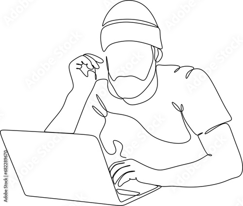 line art of office worker concentrated behind computer