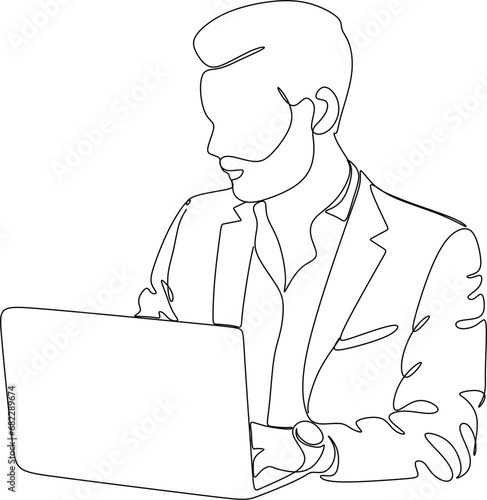 line art of office worker concentrated behind computer