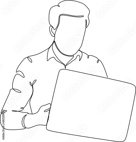line art of office worker concentrated behind computer