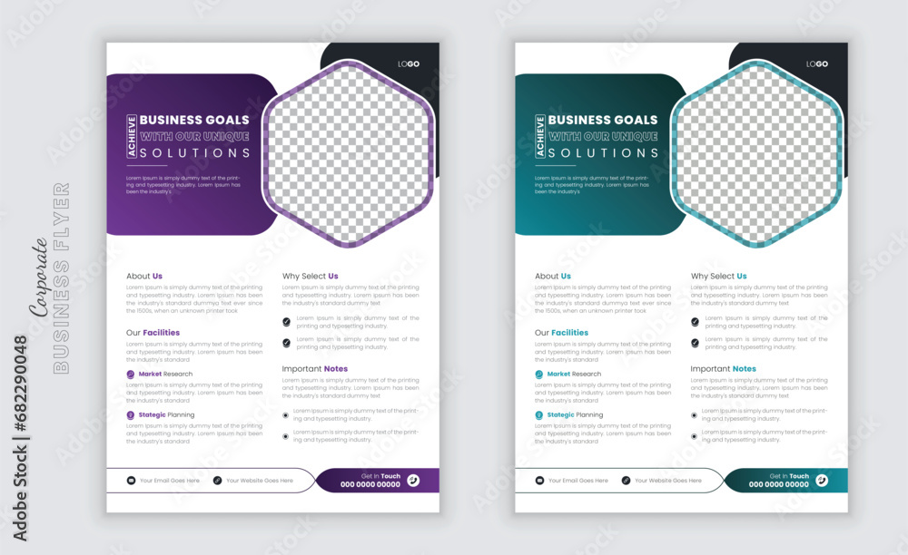 Modern corporate business flyer template set with geometric shape