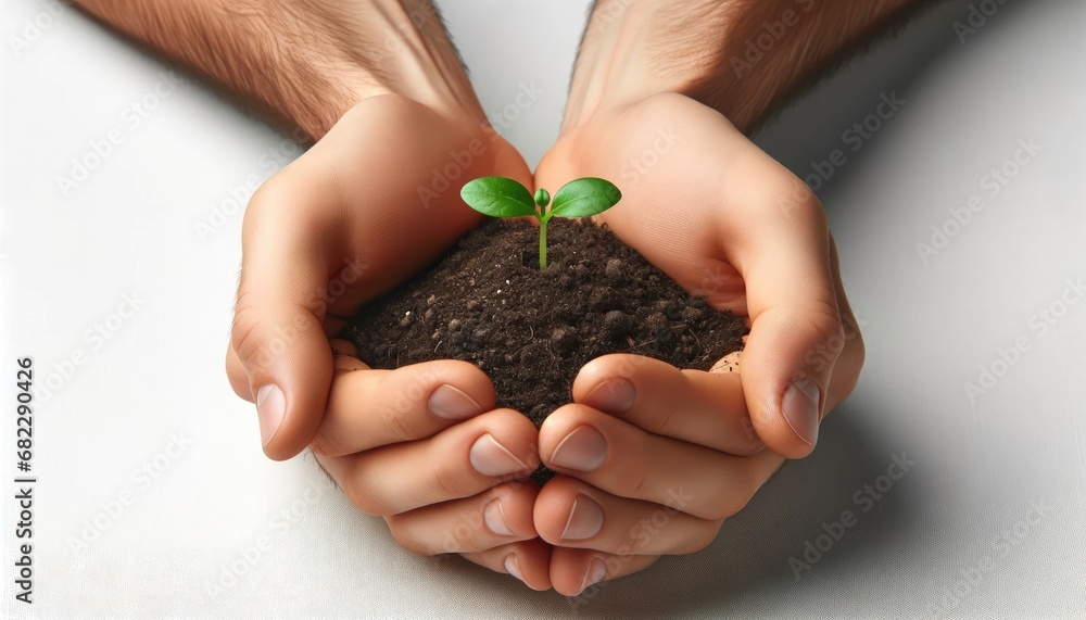 Hands nurturing a seedling, growth concept