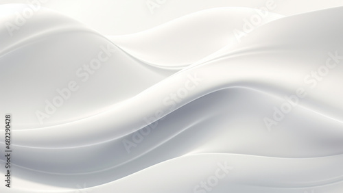 Abstract silk white waves design with smooth curves and soft shadows on clean modern background. Fluid gradient motion of dynamic lines on minimal backdrop