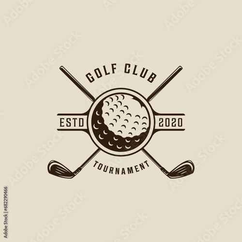 golf club logo vintage vector illustration template icon graphic design. ball and stick of sport sign or symbol for tournament or club with typography retro style